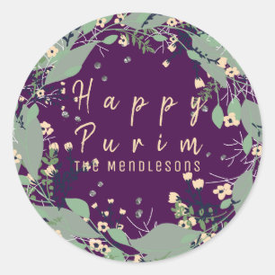 Custom Happy Purim leaf wreath sticker