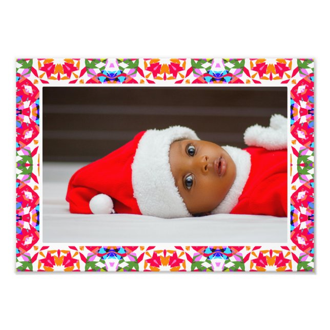 Custom Happy Red Bright Green Christmas Keepsake Photo Print (Front)