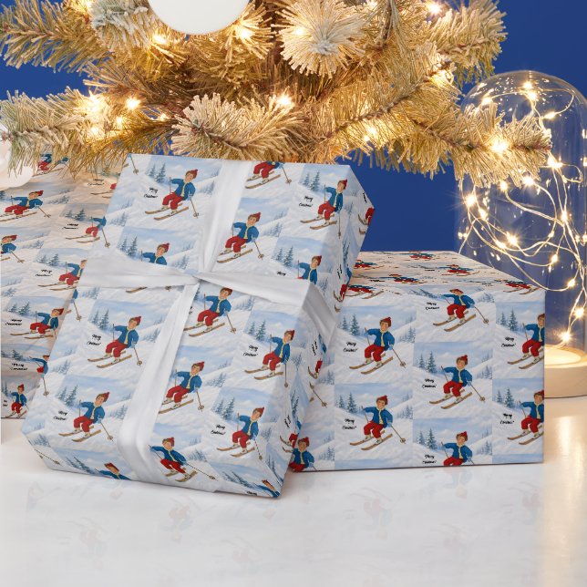 Custom Happy Skier Wrapping Paper (Holidays)