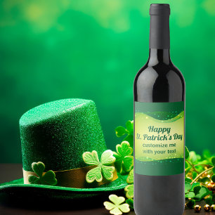 Custom Happy St. Patrick's Day Green Sparkle Party Wine Label