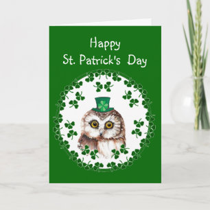 Custom Happy St. Patrick's Day Shamrock Cute Owl Card