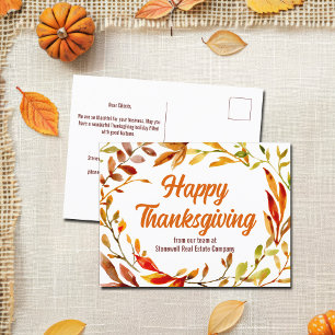 Custom Happy Thanksgiving Autumn Leaves Company Postcard