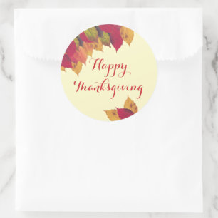 Custom Happy Thanksgiving Colourful Fall Leaves Classic Round Sticker