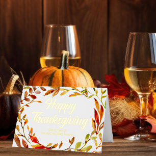 Custom Happy Thanksgiving Fall Leaf Business Gold Foil Holiday Card