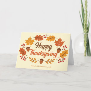 Custom Happy Thanksgiving Leaves Wreath Holiday Card