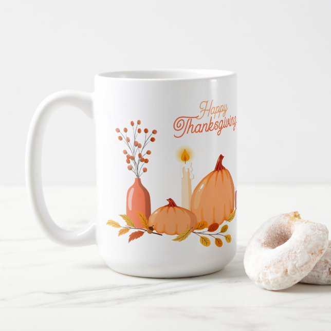 Custom Happy Thanksgiving Mug with Pumpkins (With Donut)