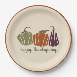 Custom Happy Thanksgiving Party Modern Pumpkins Paper Plate