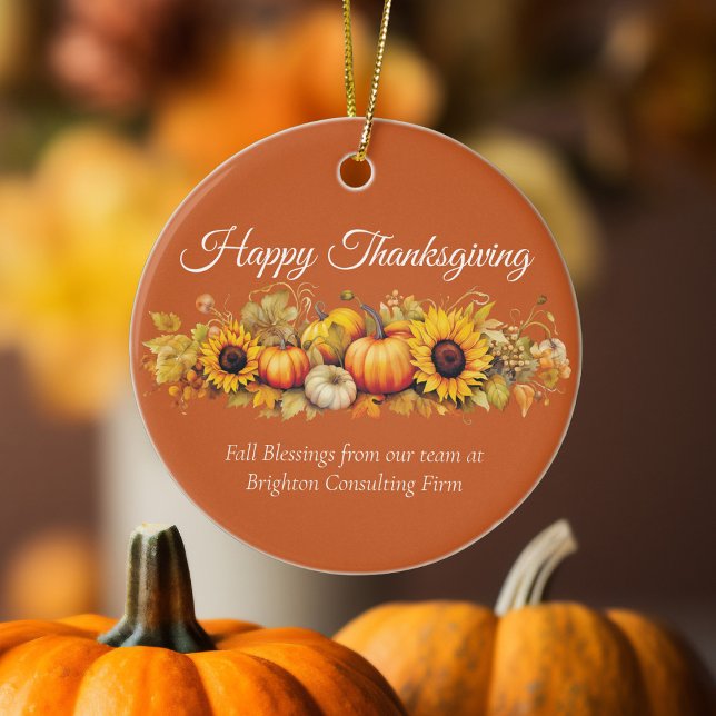 Custom Happy Thanksgiving Pumpkin Patch Orange Ceramic Ornament (Creator Uploaded)