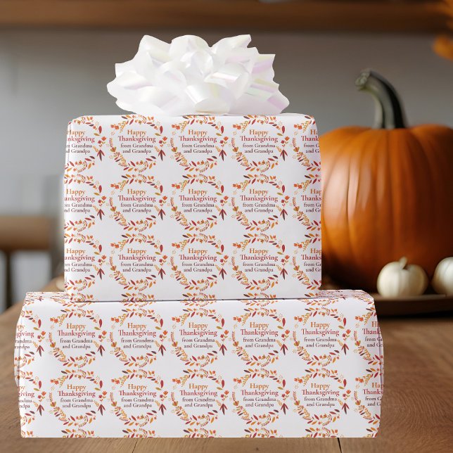 Custom Happy Thanksgiving Wreath of Leaves Wrapping Paper (Creator Uploaded)