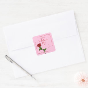 Custom Happy Valentine’s Day Rose Square Sticker
