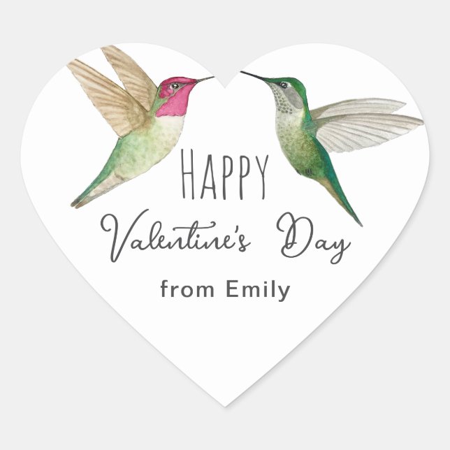 Custom Happy Valentine's Day Hummingbirds   Heart Sticker (Front)