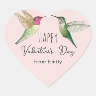 Custom Happy Valentine's Day Hummingbirds Heart Sticker