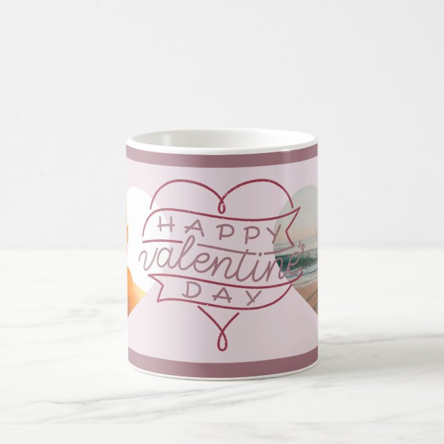 Custom Happy Valentine's Hearts Day Multi Photo Coffee Mug (Center)