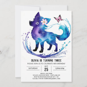 Custom Happy Wolf Digital Girl Birthday Invitation
