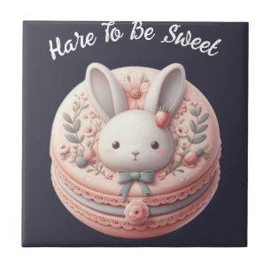 Custom Hare to Be Sweet Cute Bunny Macaron Design Ceramic Tile