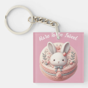 Custom Hare to Be Sweet Cute Bunny Macaron Design Key Ring