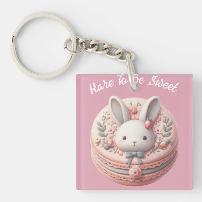 Custom Hare to Be Sweet Cute Bunny Macaron Design Key Ring (Front)