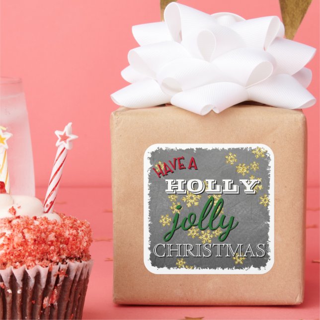 Custom Have A Holly Jolly Christmas On Blackboard Square Sticker (Party)