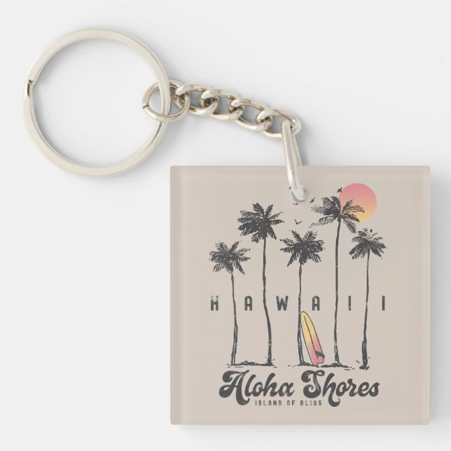 Custom Hawaii Beach Surfer Summer Vacation Gift Key Ring (Front)