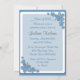 Custom Hawaii blue hibiscus graduation invitations