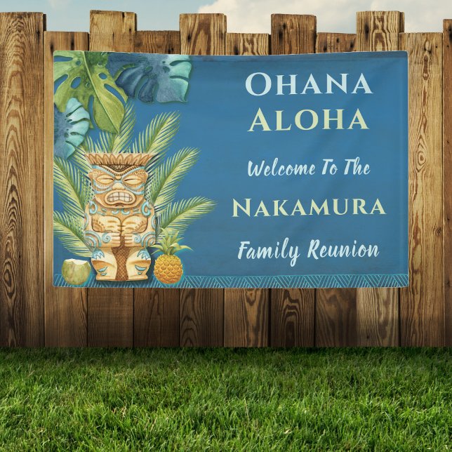 Custom Hawaiian Aloha Luau Family Reunion Banner (Personalized custom Aloha Luau Hawaiian themed banner for your family reunion or other party event. )