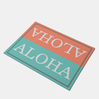 Custom Hawaiian Coral and Teal Aloha Welcome Doormat