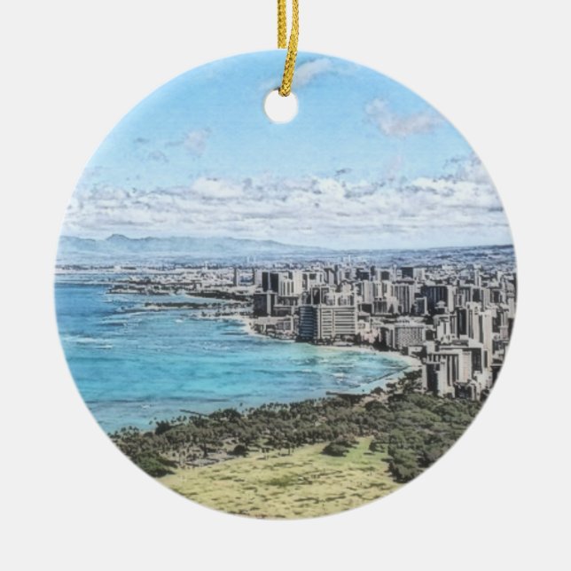 Custom Hawaiian Island Holiday Christmas Ceramic Ornament (Front)