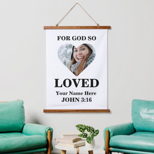 Custom heart Bible Verse John Christian photo Hanging Tapestry (Living Room)