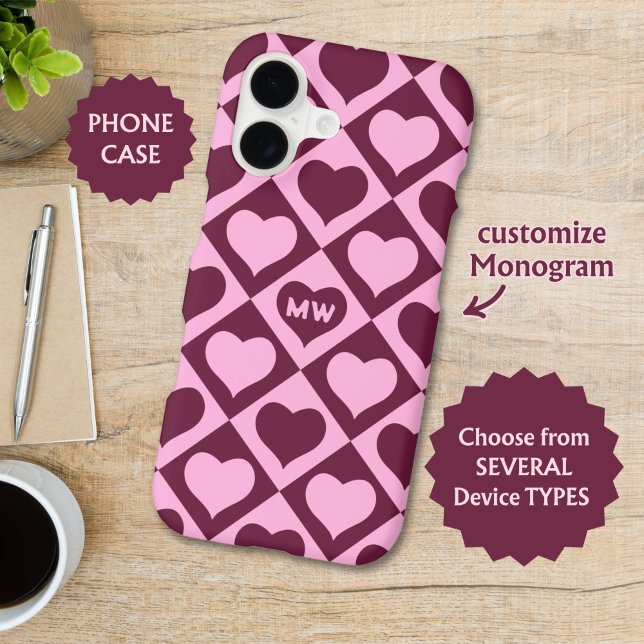 Custom Heart Checkerboard Pattern Bordeaux Pink -  (Creator Uploaded)