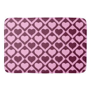 Custom Heart Checkerboard Pattern Bordeaux Pink -  Bath Mat