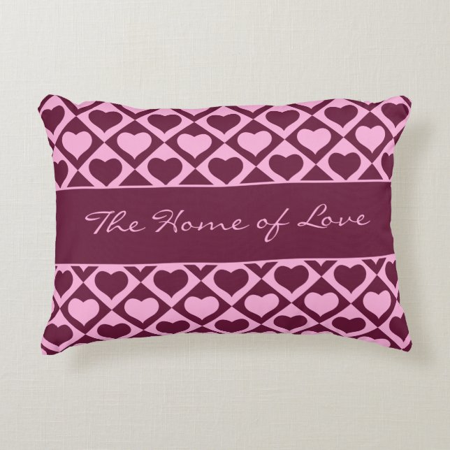 Custom Heart Checkerboard Pattern Bordeaux Pink -  Decorative Cushion (Front)