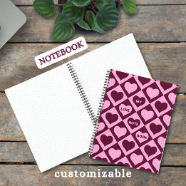 Custom Heart Checkerboard Pattern Bordeaux Pink - Notebook
