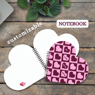 Custom Heart Checkerboard Pattern Bordeaux Pink -  Notebook