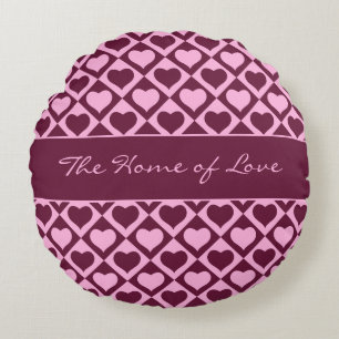 Custom Heart Checkerboard Pattern Bordeaux Pink - Round Cushion