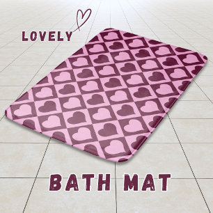 Custom Heart Chequerboard Pattern Bordeaux Pink - Bath Mat