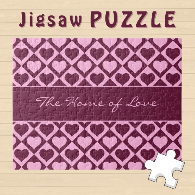 Custom Heart Chequerboard Pattern Bordeaux Pink -  Jigsaw Puzzle (Creator Uploaded)