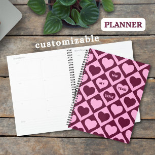 Custom Heart Chequerboard Pattern Bordeaux Pink -  Planner