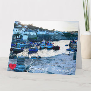 Custom Heart Coverack Harbor Dusk Cornwall Photo Card