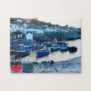 Custom Heart Coverack Harbour Dusk Cornwall Photo Jigsaw Puzzle