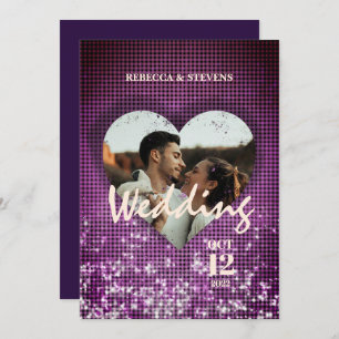 Custom Heart Faux Burgundy Plaid Photo Wedding Invitation