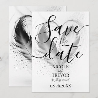 Custom Heart Feathers Wedding Save The Date