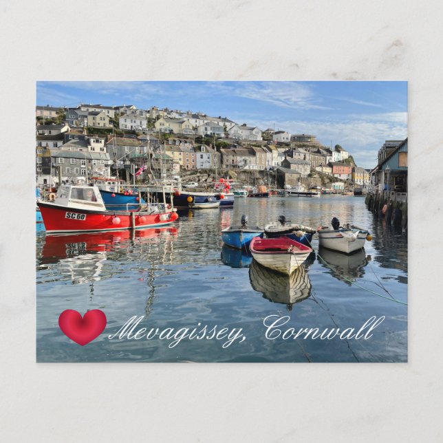 Custom Heart Mevagissey Fish Landing Quay Cornwall Holiday Postcard (Front)