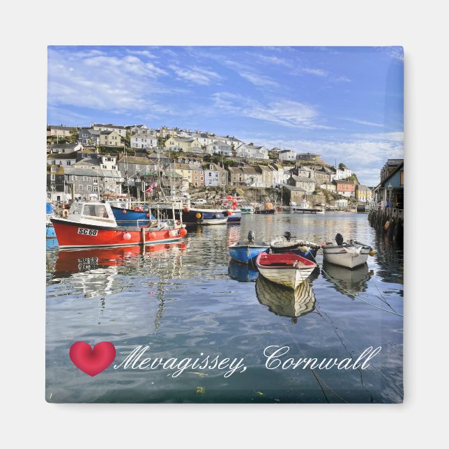 Custom Heart Mevagissey Fish Landing Quay Cornwall Magnet (Front)