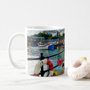 Custom Heart Mevagissey Harbour Lifebuoy Cornwall Coffee Mug