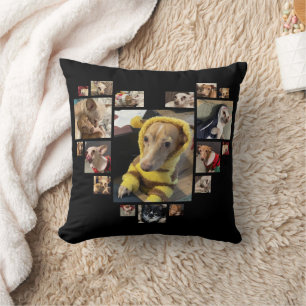 Custom Heart Multiple Photo Collage Dogs Black Cushion