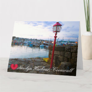 Custom Heart Newlyn Harbor at Dusk Cornwall Photo Card