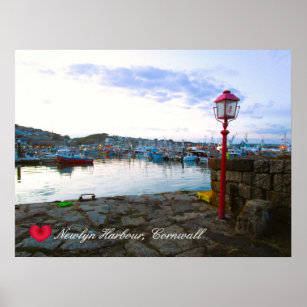 Custom Heart Newlyn Harbor at Dusk Cornwall Photo Poster