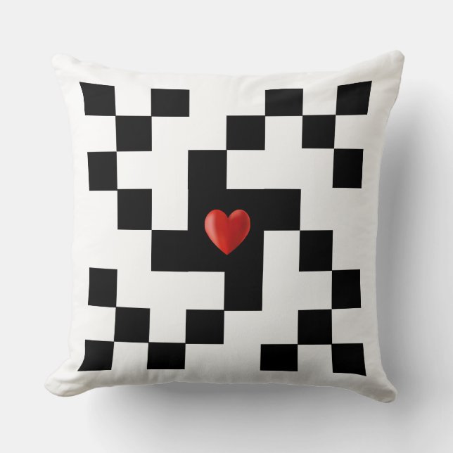 Custom Heart on Abstract Energy Shape Black White Cushion (Front)