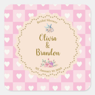 Custom Heart Pattern Square Pink Pastel Sticker