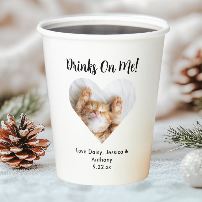 Custom Heart Photo Cat Wedding Paper Cups (Creator Uploaded)
